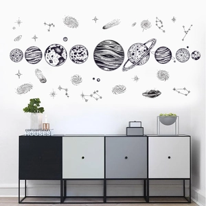 Space planet sketch wall decals with solar system planets for living room decoration