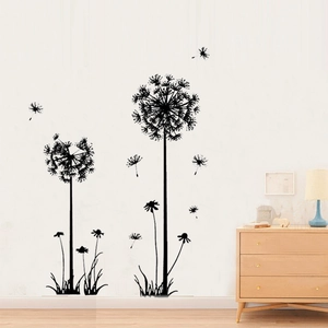 Minimalist black dandelion wall stickers with flying seeds for home living room decor