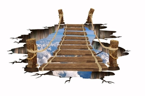 Detaillierter 3D-Bodenaufkleber mit realistischem Holzbrücken-Design und Tiefeneffekt