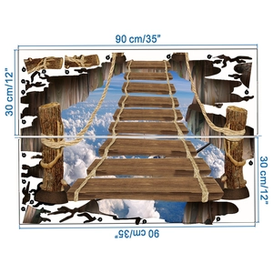 Detail view of 3D visual effect wooden bridge floor stickers showing the PVC material