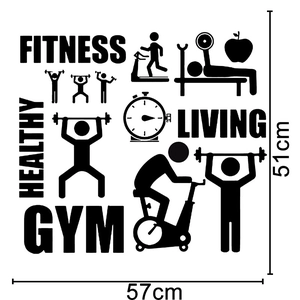 Vinilo de pared fitness y vida saludable con iconos de deporte para decoración