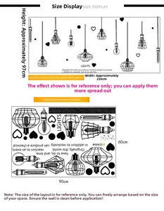 Detailed dimension guide for black and white chandelier wall decals for living rooms