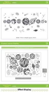 Space galaxy wall sticker size details 170x80cm with sketch style planet patterns