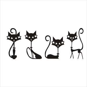 Set of 4 minimalist black cat silhouette wall decals with abstract feline designs
