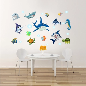 Stickers muraux 3D océan avec requins et tortues pour déco de chambre d'enfant
