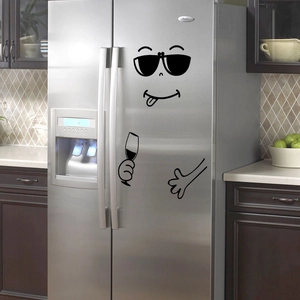 Funny smiling face with sunglasses and wine glass creative fridge sticker wall decal