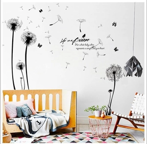 Sticker Mural Pissenlit Noir Citation Life Is A Breeze Papillon Stickers Muraux en PVC Amovibles pour Décoration Salon