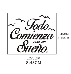 Black seagull wall sticker with Spanish quote Todo Comienza con un Sueño in two sizes