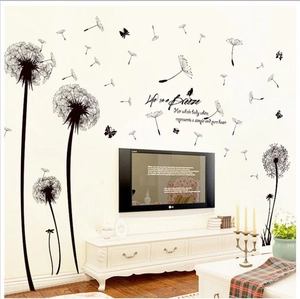 Stickers muraux pissenlit noir romantique avec citation pour décor de salon et chambre