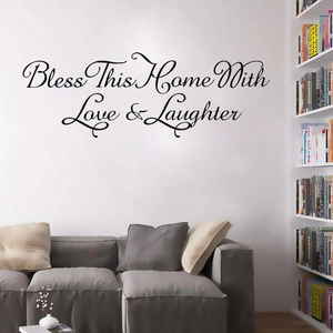 Elegant Bless This Home wall decal with cursive script for modern living room decor