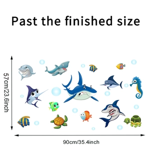 Dimensions détaillées des stickers muraux 3D requins de l'océan pour chambre d'enfant