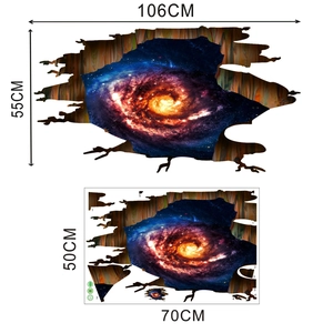3D broken wall galaxy wall sticker with vibrant nebula, size 106x55cm for home decor