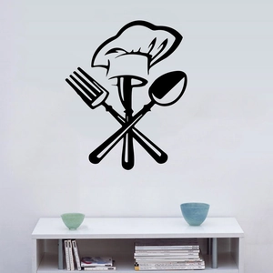 Creative kitchen wall sticker featuring chef hat and cutlery for modern home decor