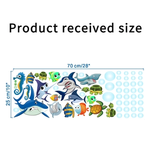 Détail de la mise en page du sticker mural océan 70x25cm avec requin et tortues