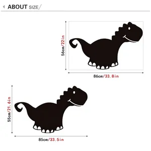 Cartoon dinosaur silhouette blackboard wall sticker size guide in cm and inches