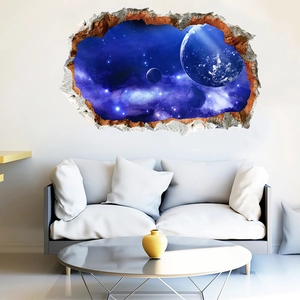 Adesivo murale 3D galassia spazio con effetto muro rotto per decorazione soggiorno
