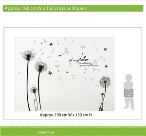 Sticker mural pissenlit noir romantique pour salon, décoration murale 190x150cm amovible