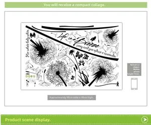 Détails du sticker mural pissenlit noir montrant les dimensions 60x90cm et les motifs