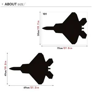 Fighter jet silhouette wall decal in black matte finish, 70x50cm airplane sticker for home