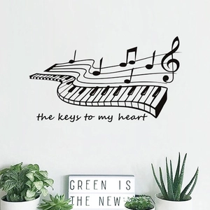 Sticker mural DIY piano avec notes de musique et texte décoratif pour chambre d'enfant