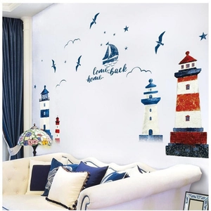 Nautical lighthouse and sailboat wall decal set for living room decor