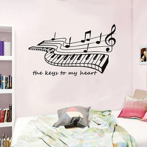 Sticker mural touches de piano et notes avec texte The keys to my heart pour décor