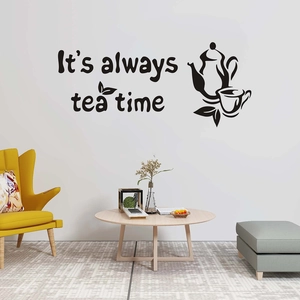 Creative black It's always tea time wall decal with teapot icon for home decor