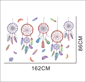 Detailed dimensions of dreamcatcher wall decals with feathers, sized 162cm by 86cm