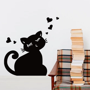 Wandtattoo Katzen-Silhouette mit Herz-Elementen für minimalistische Heimdekoration