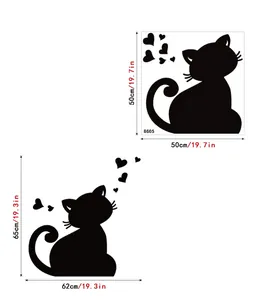 Größentabelle für schwarze Katzen-Wandaufkleber mit Herz-Dekor, Maße ca. 62cm x 65cm