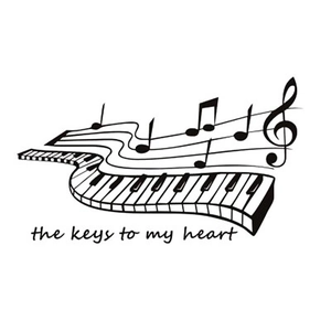 Sticker mural DIY avec touches de piano et notes avec texte The keys to my heart