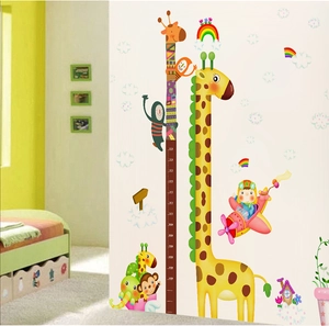 Cartoon giraffe and elephant wall sticker height chart for kids room decoration