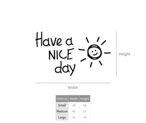 Size chart for Have a Nice Day wall stickers in small, medium, and large dimensions