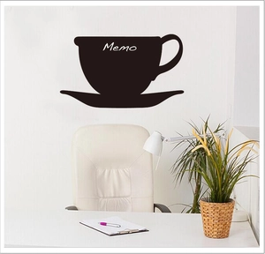 Minimalist black coffee cup wall sticker with Memo text for home office wall decoration