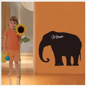Elephant shaped blackboard wall sticker with Memo text in a cozy home setting