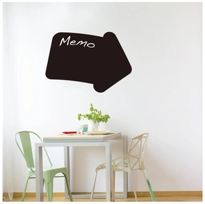 Arrow shaped black memo chalkboard sticker with Memo text in a modern living room