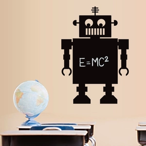 Robot blackboard wall sticker with E=mc2 formula for classroom decor