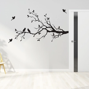 Birds On Tree Branch Silhouette Wall Sticker Black Waterproof PVC Removable Decal For Living Room Bedroom Home Decor