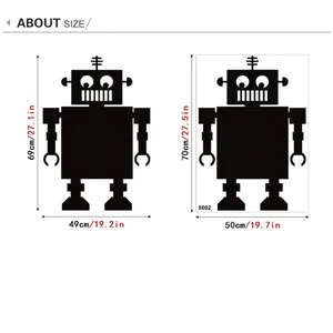 Robot silhouette blackboard wall sticker with detailed size chart in cm and inches