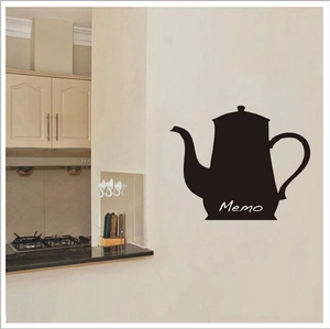 Black teapot-shaped chalkboard wall sticker with Memo text for kitchen wall decor