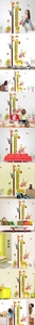 Detailed views of giraffe height wall chart for children with rainbow and monkey stickers