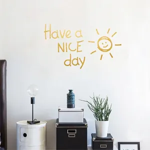 Glittery gold Have a nice day wall decal with smiling sun for modern bedroom decor