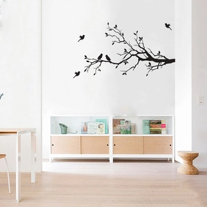 Minimalist black bird on branch wall sticker decal for modern living room decor