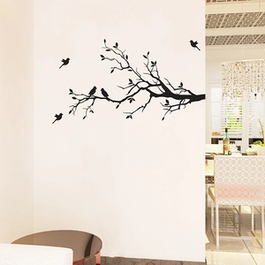 Minimalist black bird tree branch wall sticker for modern living room and bedroom decor