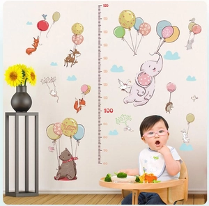 Balloon animal height chart wall sticker for kids room measuring 60 to 180 cm