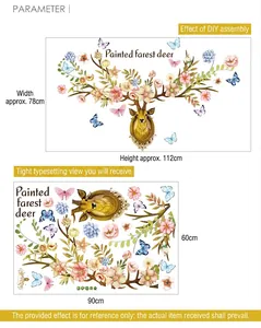 Handgemalte nordische Hirsch- und Blumen-Wandtattoo-Set für Wohn- und Schlafzimmerdekoration