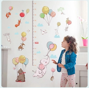 Cartoon Animal Balloon Height Chart Wall Sticker PVC Removable Height Scale Decal For Kids Room Kindergarten Nursery Decor