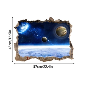 Detailed dimensions of 3D galaxy wall sticker showing 57cm width and 43cm height