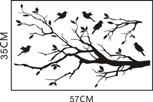 Bird silhouette tree branch wall sticker with dimensions 57x35cm for living room decor