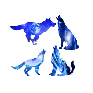 3D wolf wall decals with galaxy space textures for living room and bedroom decor
